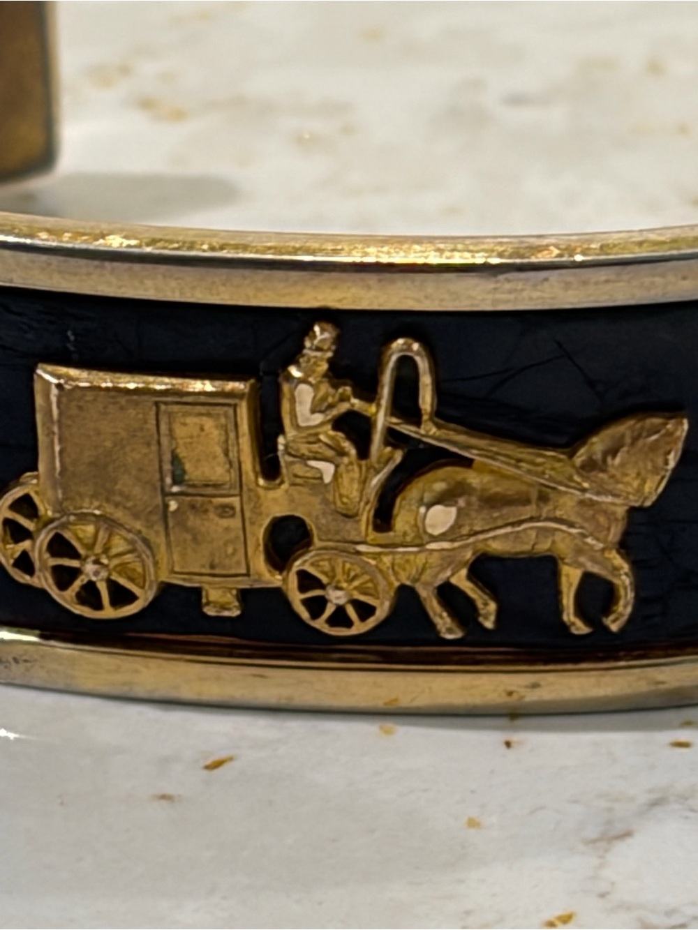 Vintage Equestrian Statement Cuff Bracelet Horse and Carriage - Picture 3 of 8